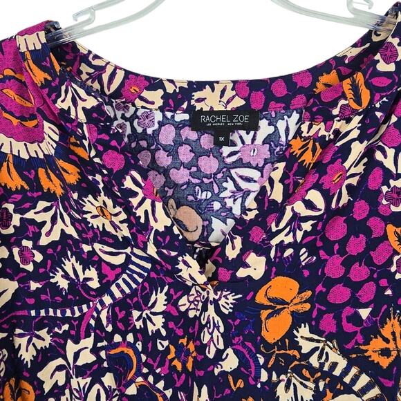 Rachel Zoe Floral Popover Top 3/4 Notch Neck Purple Orange Boho Causal Flowy 1X - Picture 3 of 14